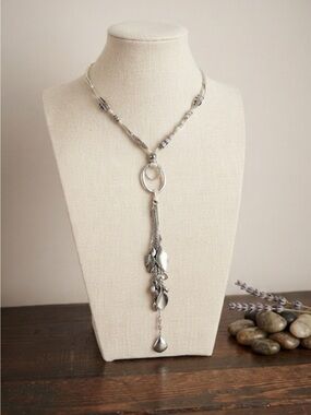 Boho Silver-Tone Long Statement Tassel & Ring Pendant Necklace